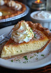 Key Lime Pie - Slice of key lime pie with whipped cream.