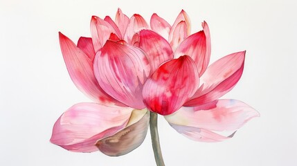 Fototapeta premium Rear view of a delicate pink lotus, painted in vibrant watercolor, isolated on a pristine white background, capturing the essence of Diwalis serene beauty
