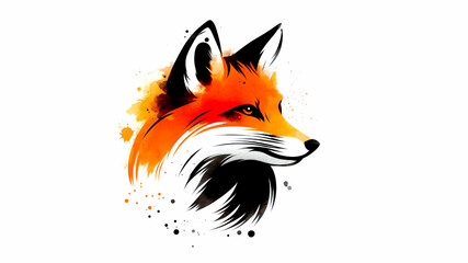 Fototapeta premium Orange and black paint brush strokes and patter for fox in watercolor, on white background,