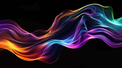 Abstract fluid iridescent holographic curved wave in motion colorful gradient design on black background