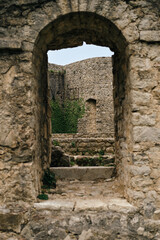 Old Bar medieval fortress. Montenegro country. A popular tourist destination to visit. Stari Bar - ruined medieval city on Adriatic coast, Unesco World Heritage Site. The entrance to the citadel.
