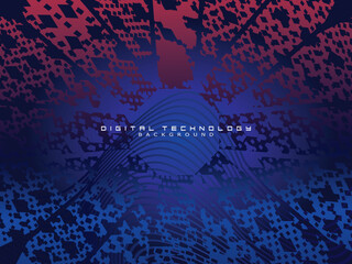  Abstract technology unique pattern futuristic digital concept with lighting square elements glowing particles on dark blue background. Digital world vector illustration.