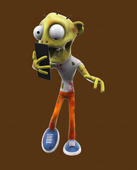 Fun 3D cartoon zombie with a phone