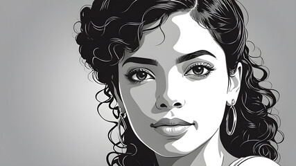Outline vector portrait of Latin young woman. Diversity concept. Generative AI