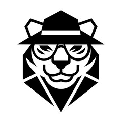 Tiger head with hat logo design on a white background