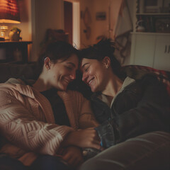 Fototapeta premium lgbtq couple celebrating their bond in the intimate setting of their living room