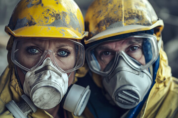 Fototapeta premium A woman in a yellow helmet. Nuclear worker female