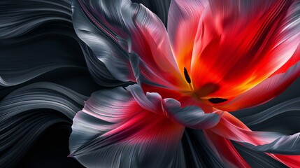 Tulip Charcoal Elegance: Wallpaper captures the elegance of tulip petals on charcoal, enhanced by a striking charcoal effect.