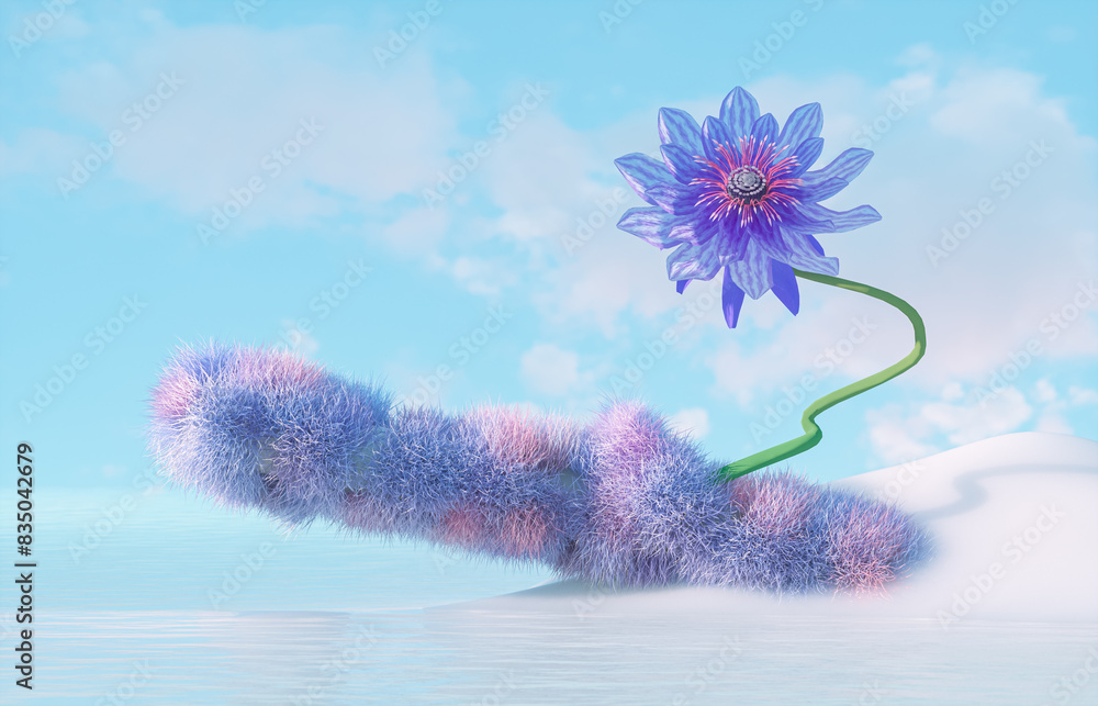 Aufkleber abstract beauty podium backdrop for product display with log and flower on the water. 3d seascape ba