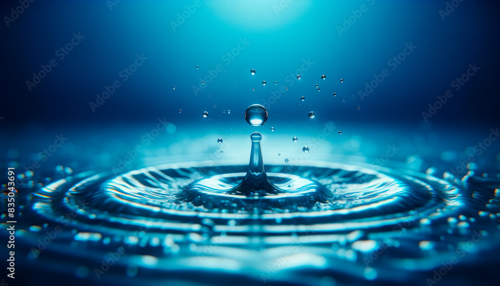 Aufkleber close-up of a water droplet creating ripples on a blue background, symbolizing purity and tranquilit