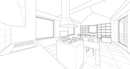 house interior sketch 3d illustration
