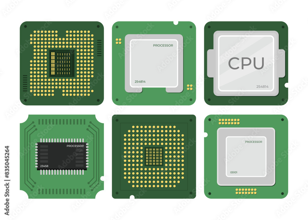Fototapete set of chip central computer processors cpu collection , circuit board computer hardware, microproce