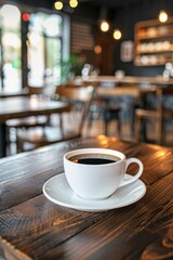Fototapeta premium Freshly brewed coffee in a white cup at a cozy cafe