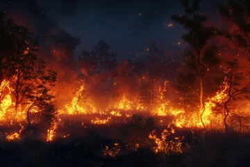 Fire in the forest at night time.