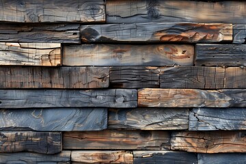 Close Up surface a Wall Constructed With beautiful wood blocks 