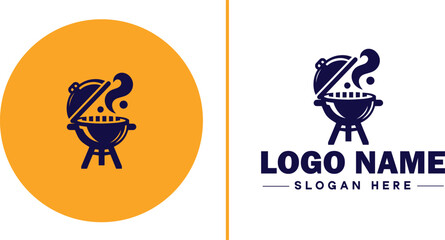 barbecue restaurant icon BBQ joint Grill house Smokehouse flat logo sign symbol editable vector