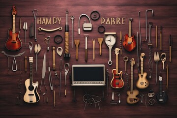 Naklejka premium A backdrop featuring various medical instruments arranged artistically along with the text Happy National Doctors Day