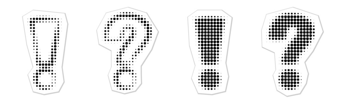 Comic question mark and exclamation point in pop art style illustration on transparent background