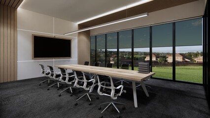 Interior Empty Modern Loft Office open space modern office.Modern open concept Lobby and reception area meeting room design.3d Rendering .