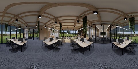 3d illustration spherical 360 vr degrees, a seamless panorama of the room and office. interior design 3D rendering.reception in a modern panoramic office © anon