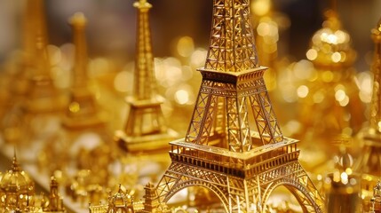 Eiffel Tower made entirely of gold, paris, football, soccer, 16:9