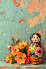 Modern Abstract Vinyl Wooden Russian Matryoshka Dolls Design Decor With Copy Space