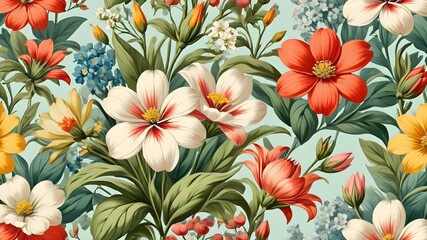 beautiful fantasy vintage wallpaper botanical flower bunch,vintage motif for floral print digital background.