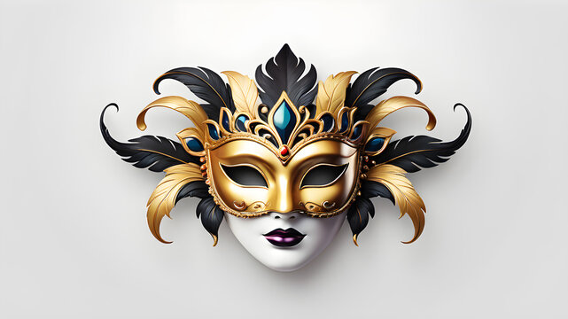 Venetian Mask themed Festival logo icon on white background, Generative AI