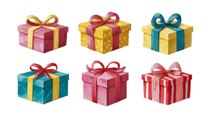 Watercolor Flat Gift Set Vector Illustration on Transparent Background	