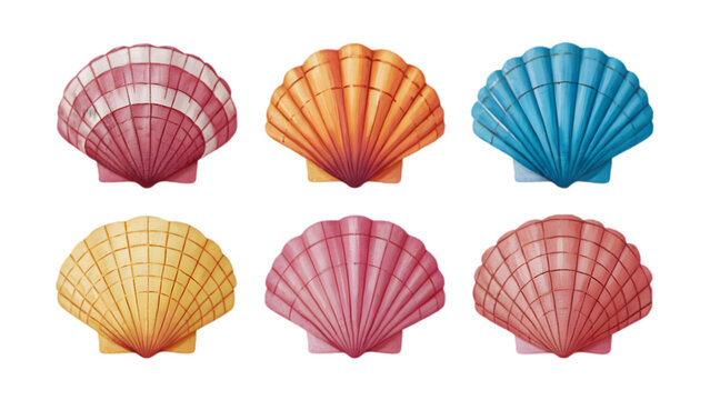 Watercolor Flat Seashell Set Vector Illustration on Transparent Background	