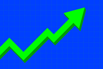 Green arrow up of business increase stock graph. Green stock, investment, growing, success