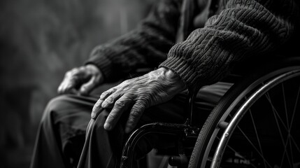 Fototapeta premium Elderly persons hands resting in wheelchair
