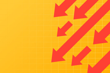 Fall down arrow background. Chart with red down arrow
