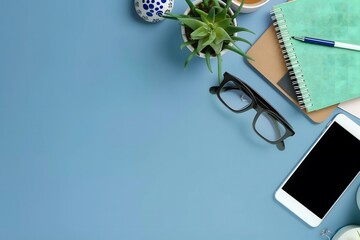 Flat Lay of School Stationery and Essential Supplies on Blue Background:. Back to School and Education Banner Sale Concept with Copy Space