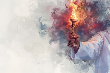 a man holding a lit candle in his hand, A steampunk inspired depiction of Victorian London
