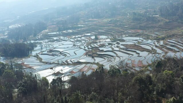 Aerial photography of the Hani Yuanyang Rice Terraces in Yunnan Province