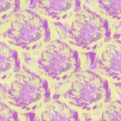 Fototapeta premium Seamless abstract botanical pattern. Purple, yellow flowers on background. Digital brush strokes. Design for textile fabrics, wrapping paper, background, wallpaper, cover.