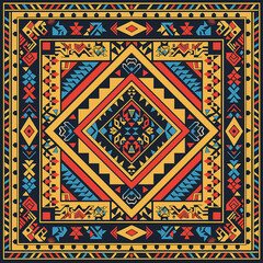 Obraz premium print design in the style of ethnic carpet patterns, Aztec art and African textile designs