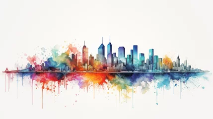 Tableau sur plexiglas Aquarelle gratte-ciel A watercolor painting of a cityscape. Vibrant cityscape with watercolor accents  © Pakhnyushchyy
