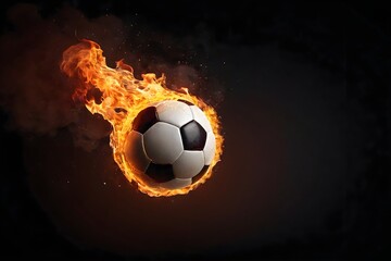 Fototapeta premium Soccer ball in fire isolated on a black background