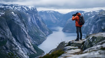 Photographer Capturing the Breathtaking Beauty of a Rugged Mountainous Landscape