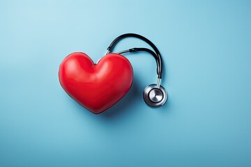 a red heart and a stethoscope on a blue background, A symbolic representation of National Doctors Day with a stethoscope forming the shape of a heart