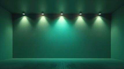 Obraz premium Minimalist wall background, room backdrop, solid green color. lighbub lighting, night look 