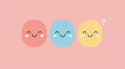 smiling face flat design front view happiness theme animation colored pastel