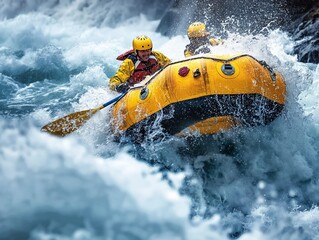 A thrilling and adventurous outdoor white water rafting activity