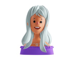3d cartoon illustration of smile female portrait on white color background. 3d style design of avatar of happy woman white skin with long hair