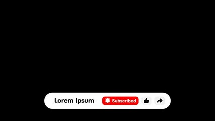 Social media curved edge lower third, banner template. Click or press subscribe, like, share button with alpha channel. Subscribed, liked, shared buttons in red on transparent background.