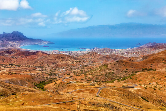 Bay and town of Mindelo, Island Sao Vicente, Cape Verde, Cabo Verde, Africa.