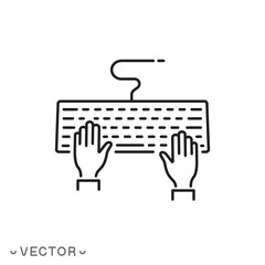 hands on keyboard icon, thin line symbol isolated on white background, editable stroke eps 10 vector illustration