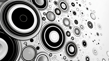 abstract black and white background featuring a series of circles, each with its own unique pattern or texture.